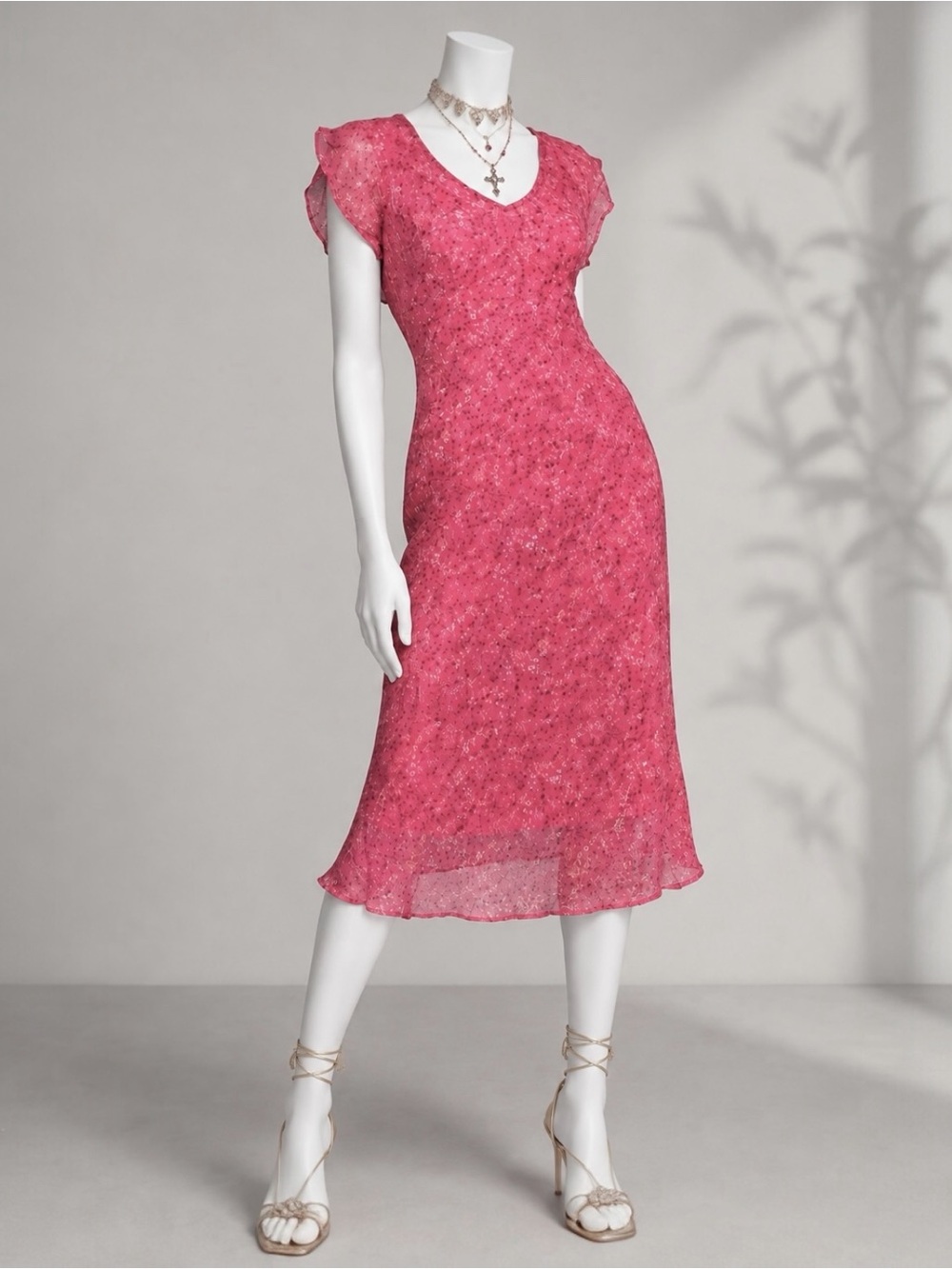 Vintage 90s Y2K Pink Floral Bias Cut Midi Dress Whimsigoth Giorgio Fiorlini M